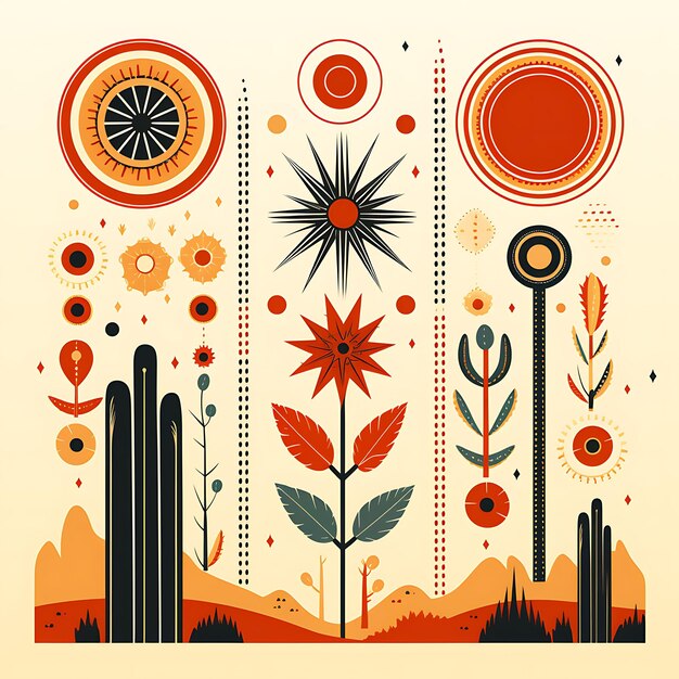 Foto diseño de la frontera del desierto cactus sunbursts lagartos marrones terrenales geom clipart pie de página art