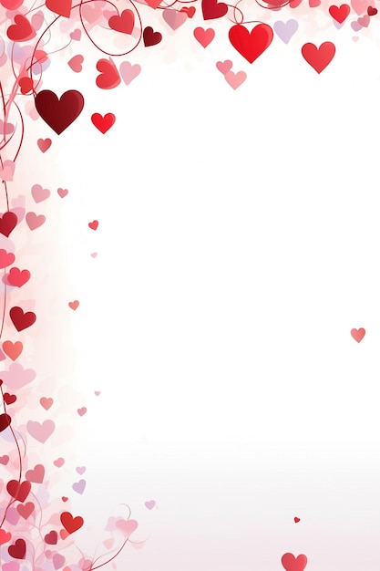 Diseño de la frontera del Día de San Valentín con corazones rojos y motivos románticos en el fondo