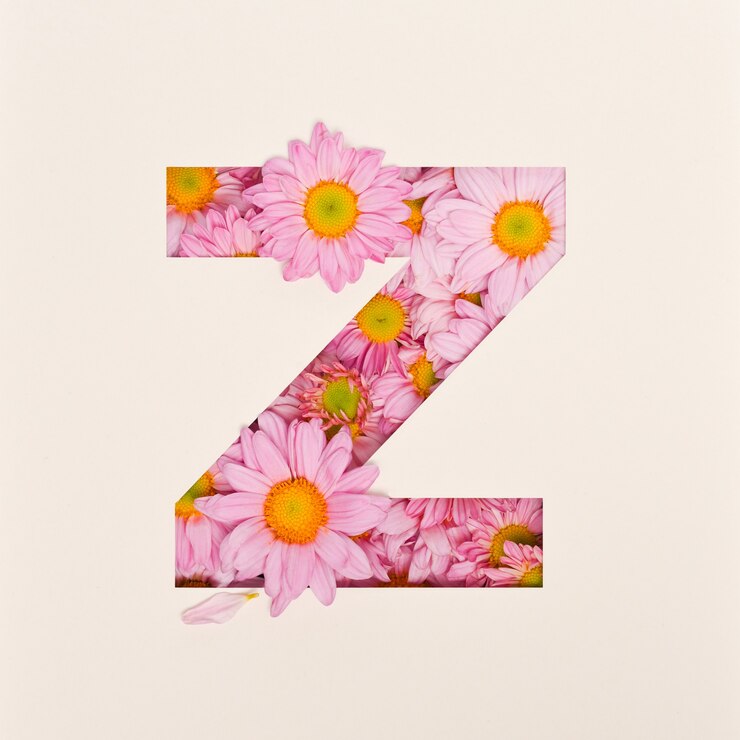 Foto diseño de fuente, fuente de alfabeto abstracto con flor rosa, tipografía de flor realista - z