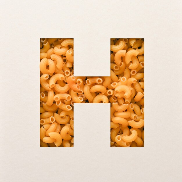 Diseño de fuente, fuente de alfabeto abstracto con macarrones de codo, tipografía de comida realista - H