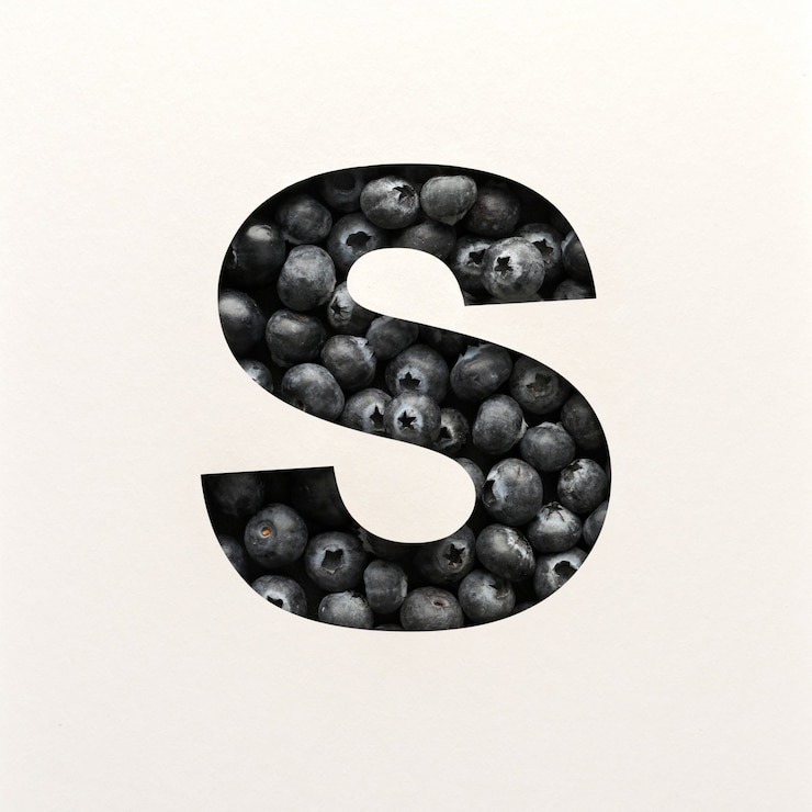 Foto diseño de fuentes, fuente de alfabeto abstracto con arándanos, tipografía de frutas realistas - s