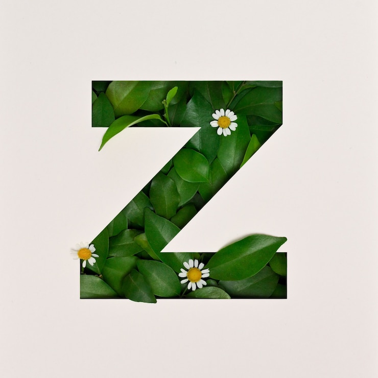 Foto diseño de fuentes, fuente de alfabeto abstracto con hojas y flores, tipografía de hojas realistas - z
