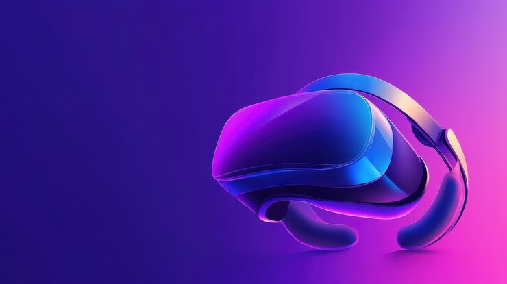 Diseño futurista de auriculares VR abstractos en un fondo minimalista con espacio para copiar