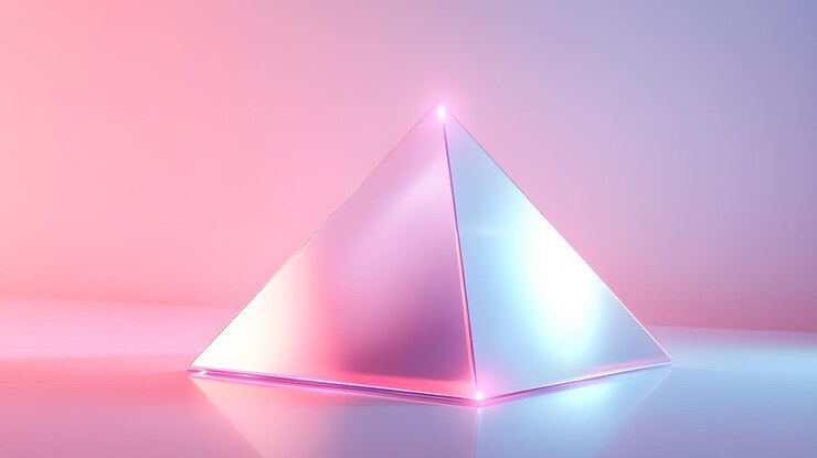 Foto un diseño futurista de pirámide con una superficie brillante blanca de alta tecnología y un resplandor holográfico en contra