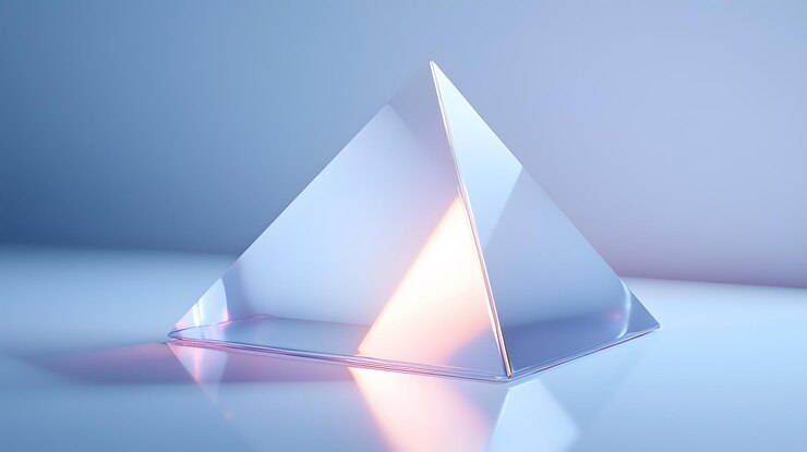 Foto un diseño futurista de pirámide con una superficie brillante blanca de alta tecnología y un resplandor holográfico en contra