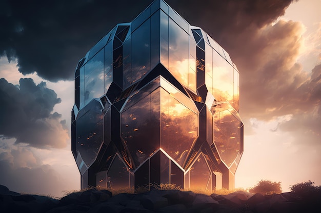 Diseño futurista ultra moderno de edificio de oficinas con patrón de forma hexagonal