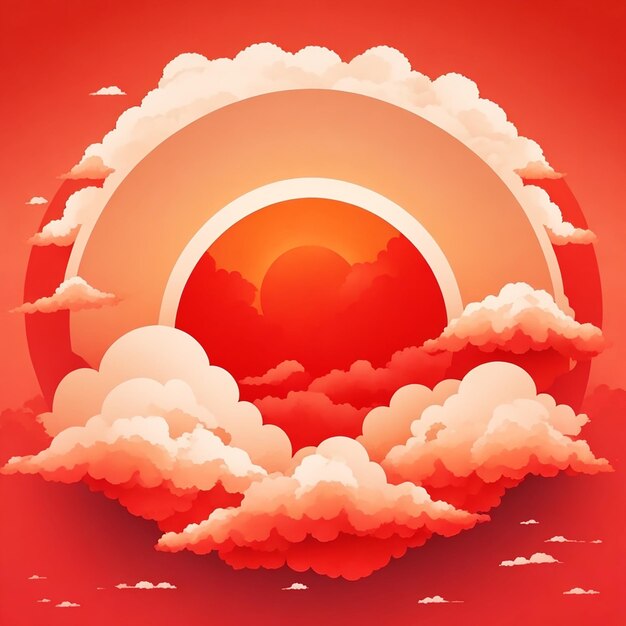 Un diseño generativo de fondo de nube y sol rojo