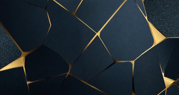Diseño geométrico abstracto azul y dorado