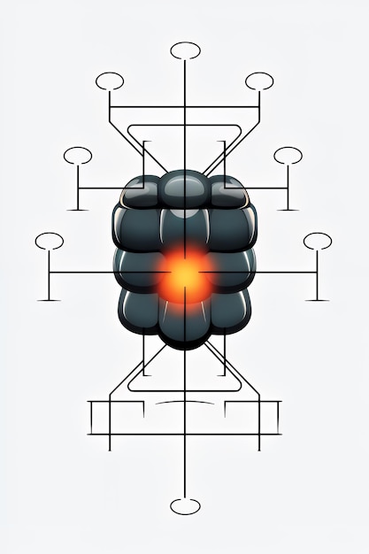 Diseño geométrico abstracto con elementos negros y naranjas