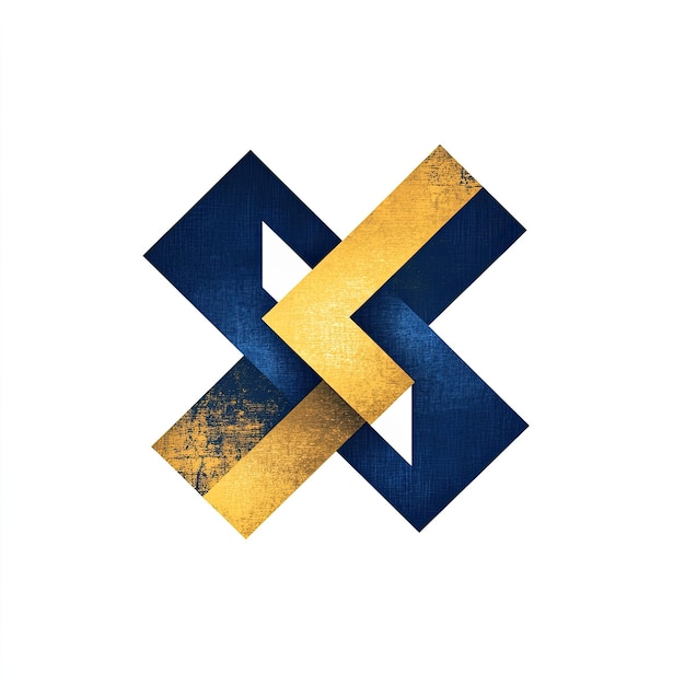 Diseño geométrico abstracto con formas entrelazadas azules y doradas