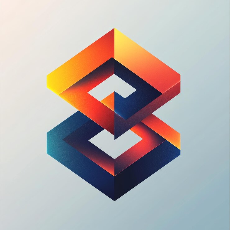 Foto diseño geométrico abstracto con formas naranja, amarilla y azul