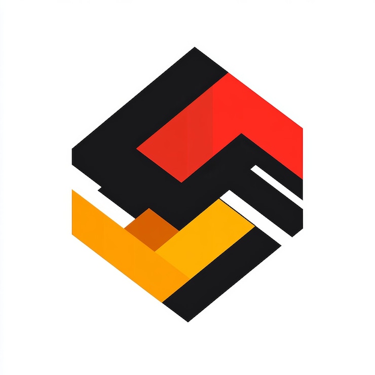 Foto diseño geométrico abstracto del logotipo en rojo, amarillo y negro