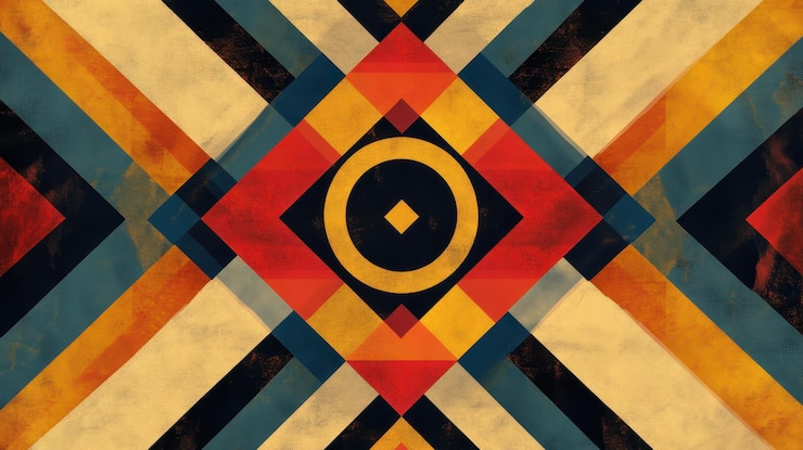 Diseño geométrico abstracto con textura vintage y colores audaces
