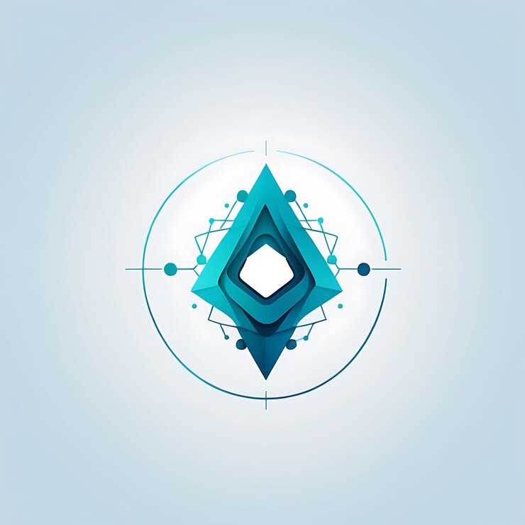 Foto un diseño geométrico azul con un diamante verde en la parte superior