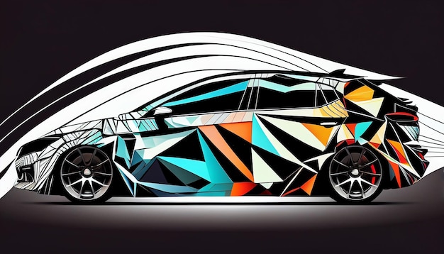 Diseño geométrico de forma de envoltura de calcomanía de coche abstracto IA generativa