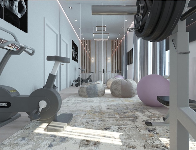 diseño de gimnasio en casa. renderizado 3d