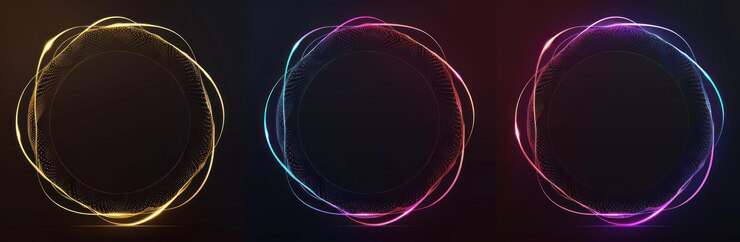 Foto diseño gráfico abstracto con tres óvalos brillantes sobre un fondo negro