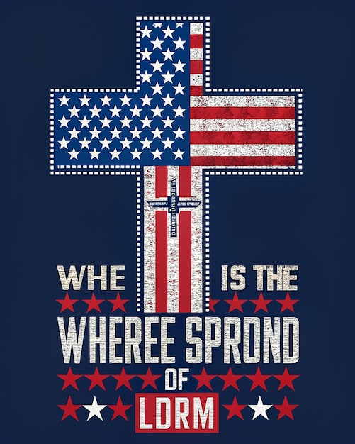 diseño gráfico de camiseta para el 4 de julio El elemento central de la cruz decorada con el patrón de la bandera estadounidense