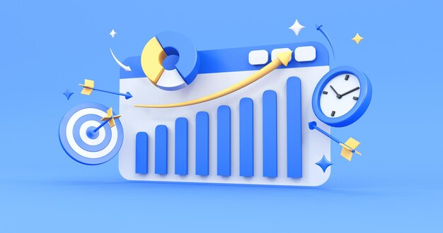 diseño gráfico de crecimiento empresarial en fondo azul renderizado 3d