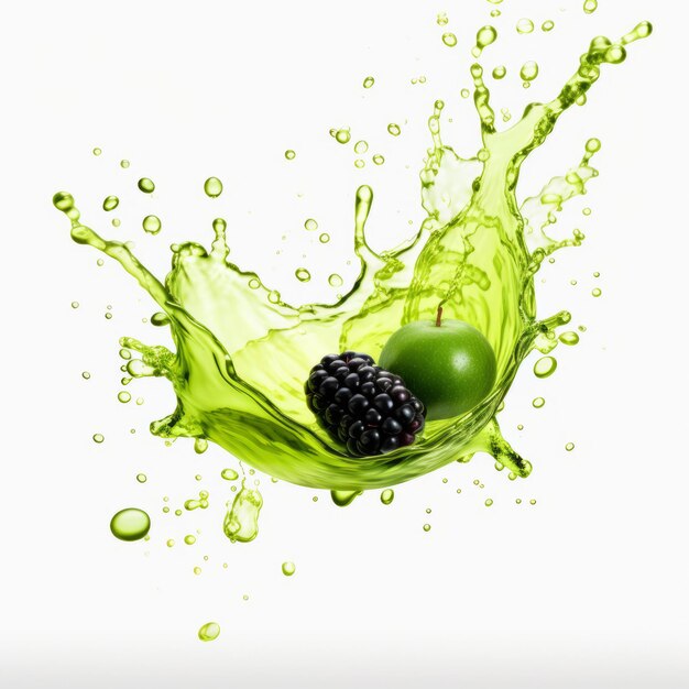 Foto diseño gráfico crujiente blackberry y manzana verde jugo mezclado splash