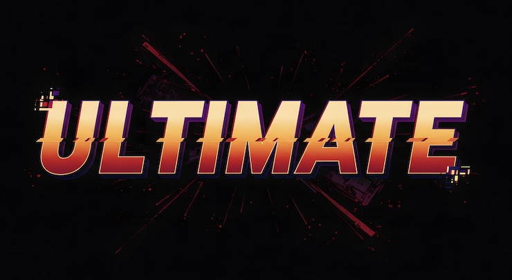 Foto diseño gráfico dinámico con la palabra 39ultimate39 con colores vibrantes y efectos explosivos