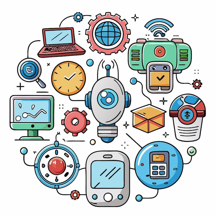 Foto diseño gráfico de iconos de tecnología y comunicación