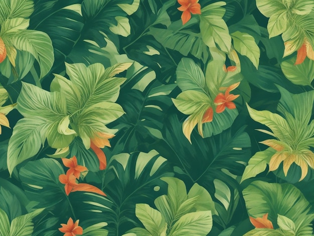 diseño gráfico de papel tapiz de patrón sin semillas de bosque tropical