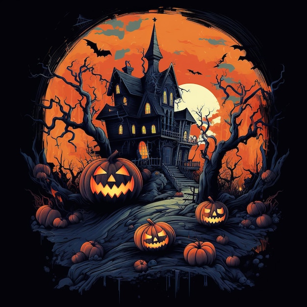 Diseño de Halloween aterrador y genial. Unos ojos brillantes y malvados embrujados de Jack O Lanterns en una aterradora noche de Halloween.