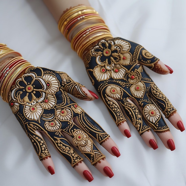 Foto diseño de henna mehendi libre novia india pakistaní asiática diseño de mehndi indio y árabe