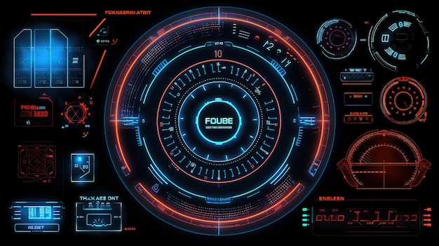 Diseño de hud de interfaz futuristaHudGUI para diseño de fondo de juego Fondo de tecnología Datos digitales IA generativa