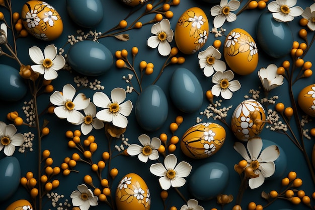 Diseño de huevos y flores para el día de Pascua