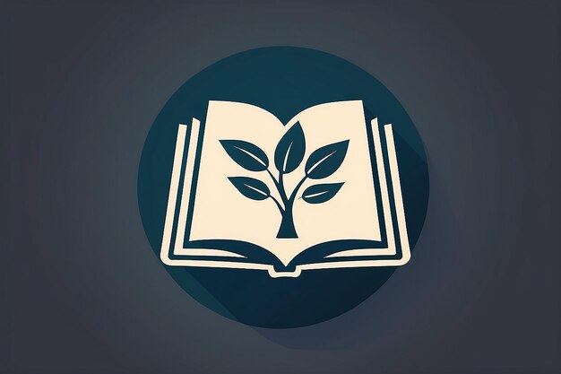 Diseño de icono de educación universitaria con libro abierto y rama de laurel con sombra Logotipo vectorial simple