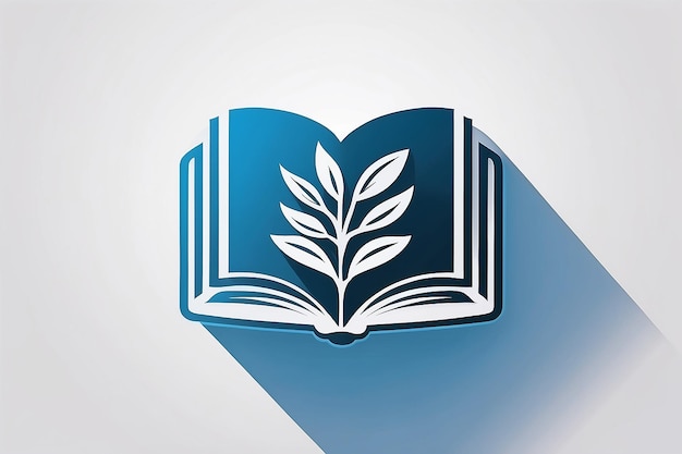 Diseño de icono de educación universitaria con libro abierto y rama de laurel con sombra Logotipo vectorial simple