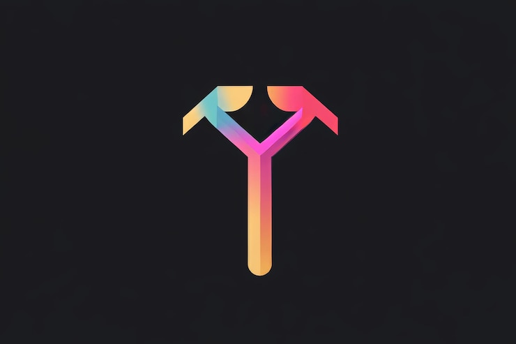 Foto diseño del icono del logotipo de la letra t con colores coloridos del arco iris en fondo oscuro