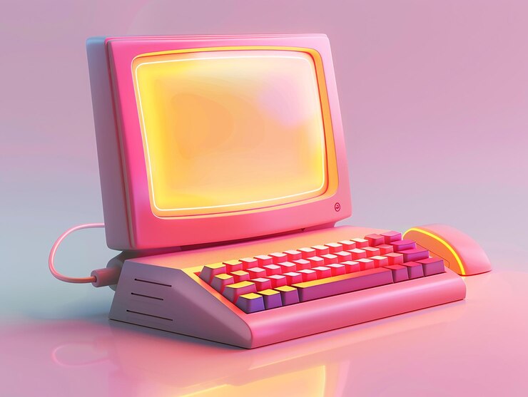 Foto diseño de iconos 3d para una computadora de escritorio y un teclado