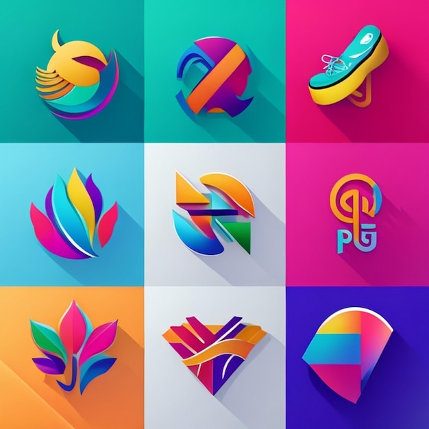 Diseño de iconos planos de colecciones de logotipos