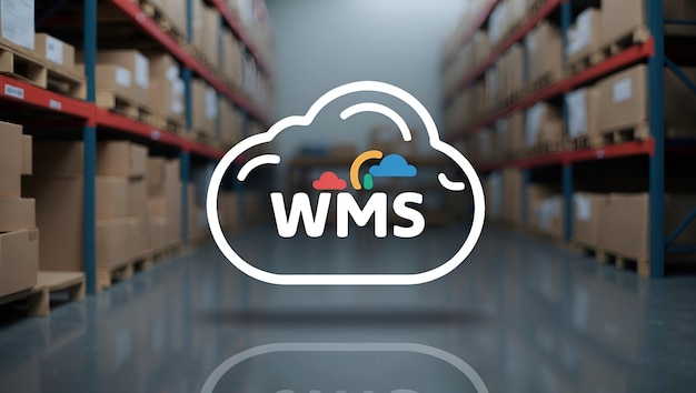 Diseño de íconos de WMS y símbolos en la nube para ilustrar soluciones de gestión de almacenes en la nube