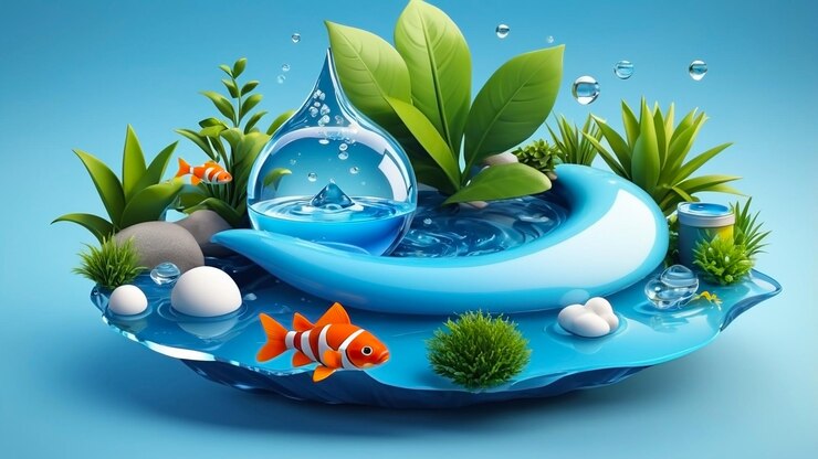 Diseño de ilustración 3D con el concepto de que la contaminación del agua tendrá un impacto en los animales acuáticos
