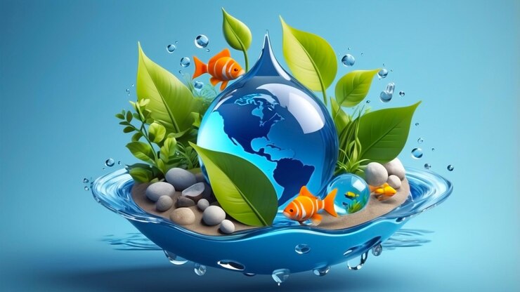 Diseño de ilustración 3D con el concepto de que la contaminación del agua tendrá un impacto en los animales acuáticos