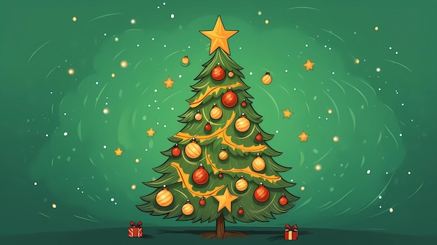 diseño de ilustración de árbol de navidad de dibujos animados dibujados a mano