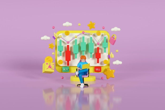 Diseño de ilustración de concepto de stock o acción de marketing digital de icono 3d