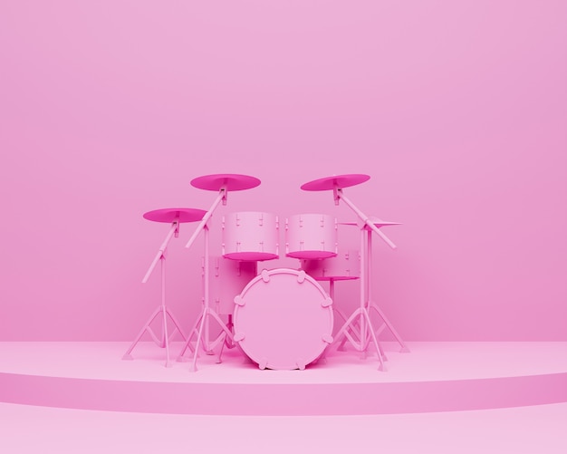 Diseño de ilustración de conjunto de tambor profesional de renderizado 3D. Vista frontal