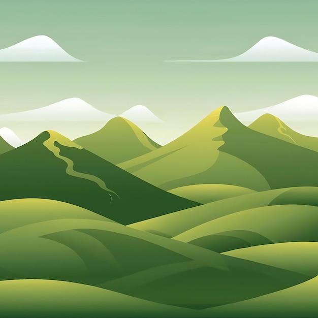 Foto diseño de ilustración de fondo de papel tapiz de paisaje verde abstracto con colinas y montañas