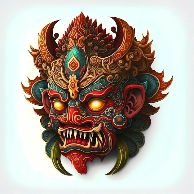 Diseño de ilustración de máscara de cabeza de Barong, arte tradicional