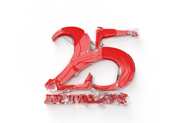 Foto diseño de ilustración de render 3d de celebración de aniversario de vidrio roto de 25 años.