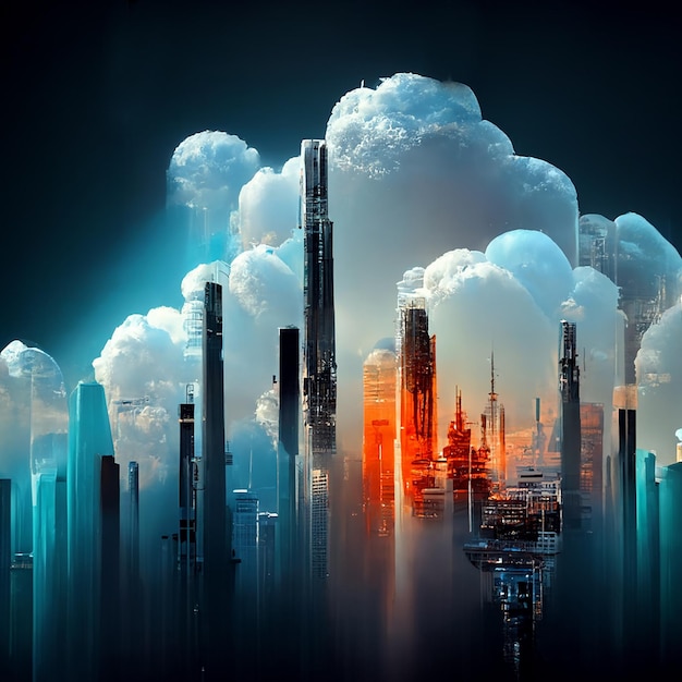 Diseño de ilustración de torre abstracta de ciudad futurista del cielo