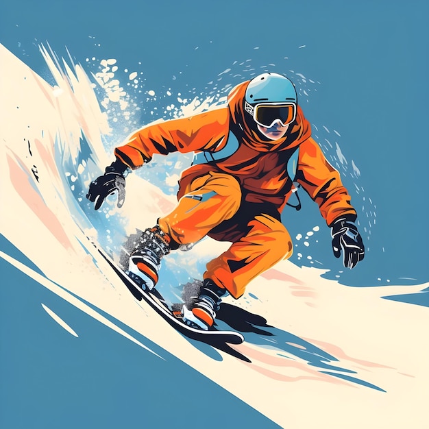 Diseño de ilustraciones de snowboard de snowboarder en la temporada de invierno nevado Aventura Deportes extremos