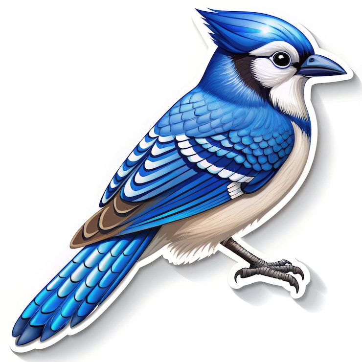 Foto diseño ilustrado de pegatinas de jay azul con colores vibrantes en un fondo blanco ia generativa