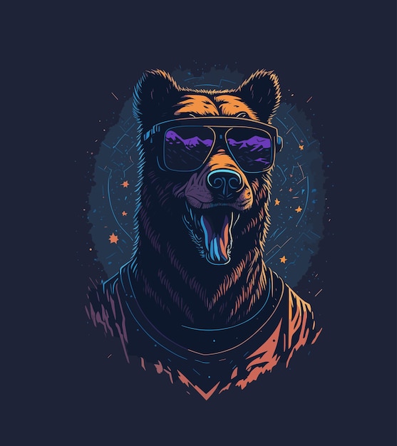 Diseño de impresión de camiseta con cabeza de vidrio con cable de oso