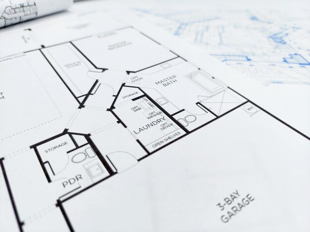 Foto diseño de ingeniería de proyecto de plan de casa en vista lateral